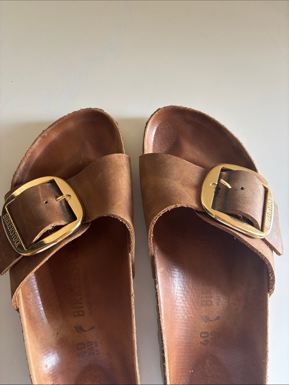 Birkenstock Brown Leather Single-Strap Sandals with Gold Buckles - Picture 5 of 6